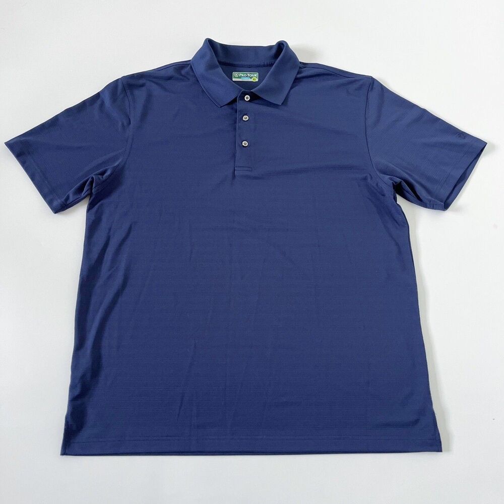 Men's Pro Tour Cool Play Navy Blue Striped Short Sleeve Polo Shirt Size XL